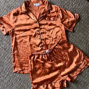 Women's Large Silky Orange PJs Blush Brides CO